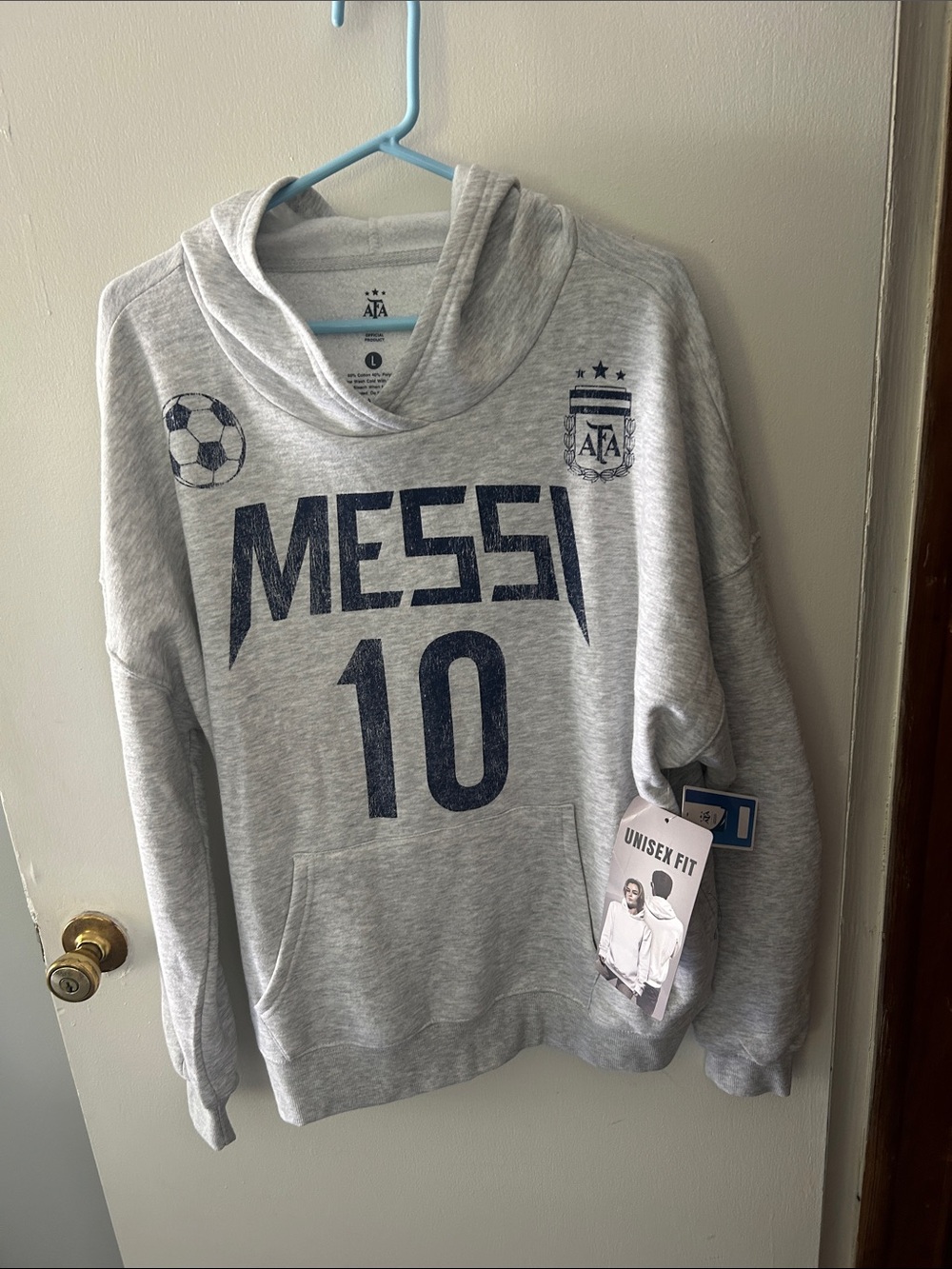 Grey Messi 10 Hooded Sweatshirt Unisex Large super soft
